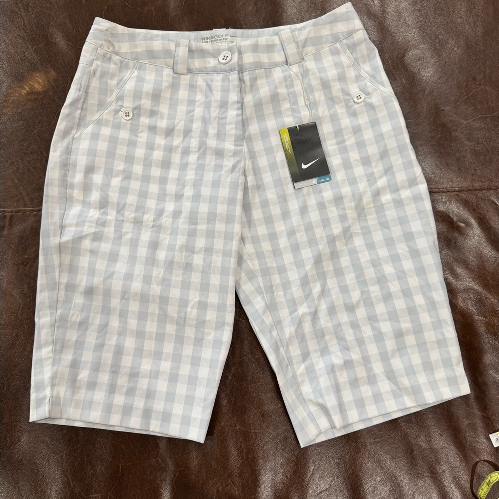 NWT Nike Golf Women's Gray-blue &white Shorts with button down pockets